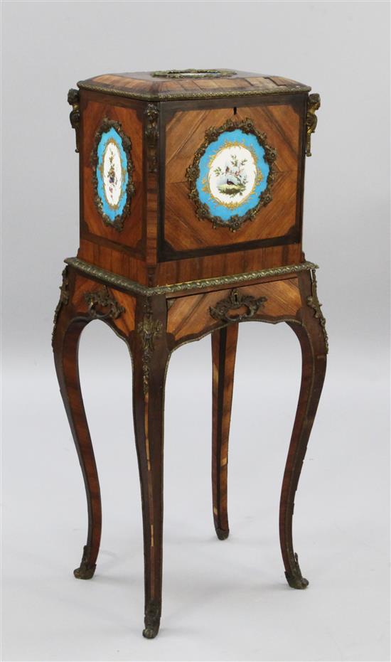 A 19th century French ormolu mounted tulipwood and kingwood bijouterie cabinet, W.1ft 4in. D.1ft 1in. H.3ft 3in.